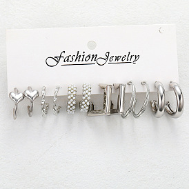 Креативные минималистичные геометрические серьги c-типа с жемчугом в форме сердца 6 комплект из предметов - винтажные серьги с жемчугом