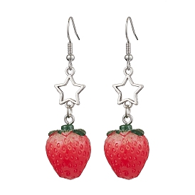 Resin with Alloy Pendants Earring, with Iron Earring Hooks Finding, Strawberry with Star