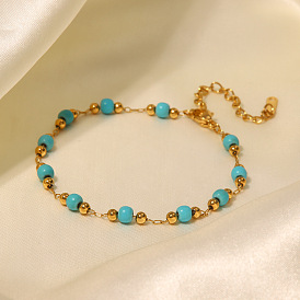 18K Gold Plated Stainless Steel Turquoise Geometric Bracelet - European and American Style