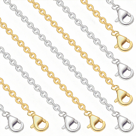 10 Stück 2 Farben 1.4 mm Messingkreuz-/Roloketten-Halsketten, mit Karabiner verschlüsse