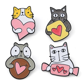 Cartoon Cat with Heart Zinc Alloy Enamel Pin Brooch