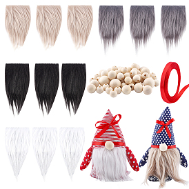 Nbeads Artificial Wool Moustaches, with Natural Wooden Round Ball, Single Face Satin Ribbon, Christmas Doll Making Accessories