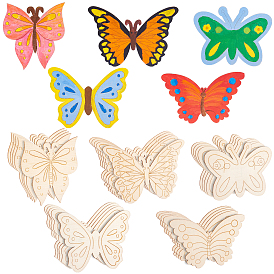 PandaHall Elite 30Pcs 5 Style Unfinished Wood Cutouts, Blank Wooden Paint Crafts for Kids, Butterfly
