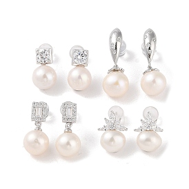 Стерлингового серебра серьги-гвоздики, с натуральным жемчугом и фианитом, украшения для женщин