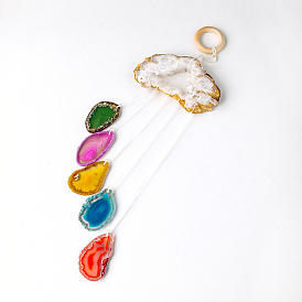 Natural Agate Cave Pendant Decoration, Hanging Suncatchers, with Wood Findings, for Window Home Garden Decoration