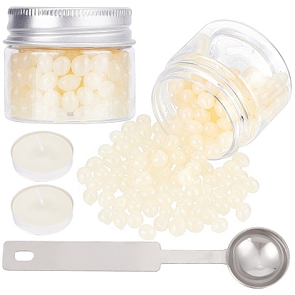 2 коробки овальные восковые гранулы, бусины из горячего расплавленного воска для винтажной сургучной печати, с 2плоскими круглыми свечами и ложкой из нержавеющей стали 1шт.