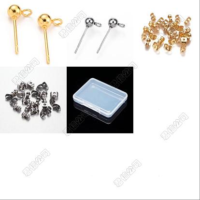 20pcs 2 couleurs 304 boucles d'oreilles à tige en acier inoxydable, avec boucle, avec des noix de l'oreille