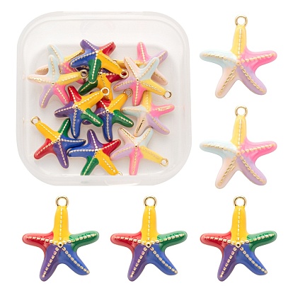 12Pcs 2 Colors Real 18K Gold Plated Brass Enamel Pendants, Starfish