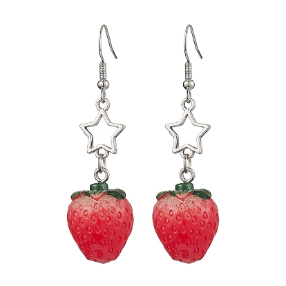 Resin with Alloy Pendants Earring, with Iron Earring Hooks Finding, Strawberry with Star
