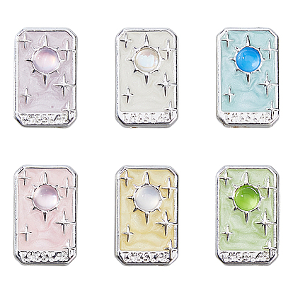 6Pcs Alloy Beads, Silver, Tarot, Rectangle