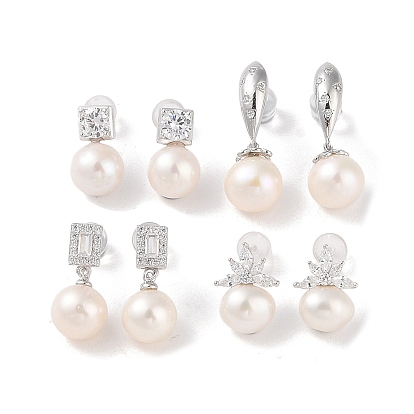 Стерлингового серебра серьги-гвоздики, с натуральным жемчугом и фианитом, украшения для женщин