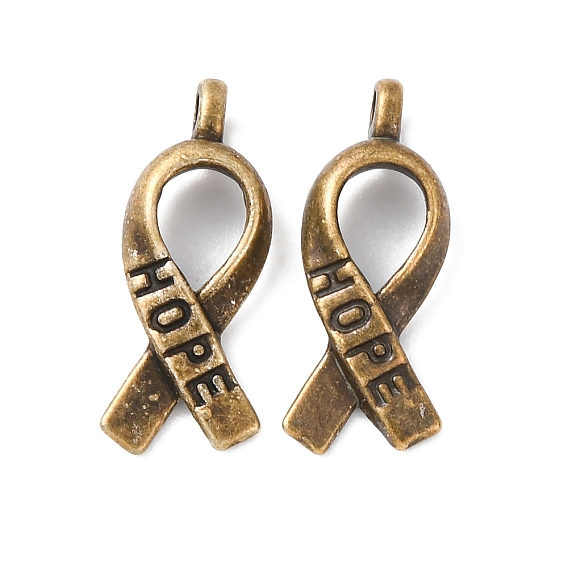 Символическая лента надеяться подвески сплава тибетский стиль, без кадмия и без свинца, 19x7.5x4 мм, Отверстие : 2 мм , около 1810 шт / 1000 г