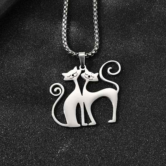 304 подвесные из нержавеющей стали ожерелья, с коробчатой цепью и подвесками для ручной полировки, форма кошки