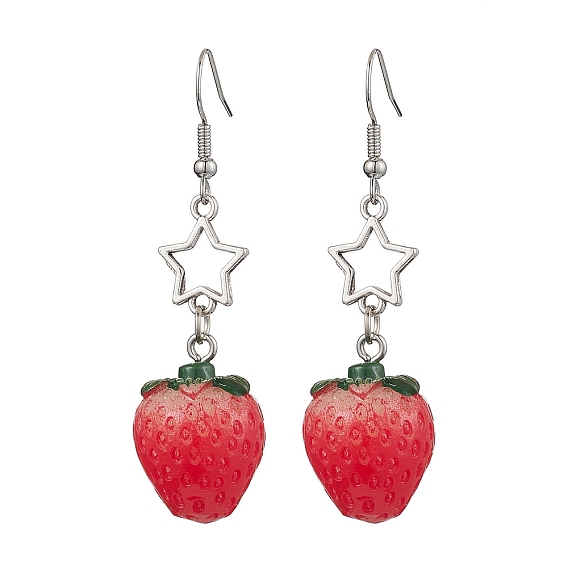 Resin with Alloy Pendants Earring, with Iron Earring Hooks Finding, Strawberry with Star