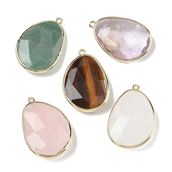 Подвески в форме капли из натурального аметиста, розового кварца, тигрового глаза, зеленого клубничного кварца и кристаллов кварца, латунь падение прелести, стойки покрытие, долговечный, стойки покрытие