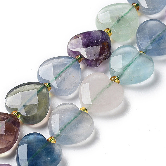 Natürlichen Fluorit Perlen Stränge, facettiertes Liebesherz, mit Glasperlen