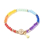 Reiki 7 Chakra Natural Mixed Stone Round Beads Stretch Bracelet for Girl Women, Flat Round with Cross and Tassel Charm Bracelet