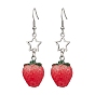 Resin with Alloy Pendants Earring, with Iron Earring Hooks Finding, Strawberry with Star