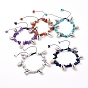 Adjustable Nylon Thread Braided Bead Bracelets, with Gemstone Chip Beads, Cowrie Shell Beads and Platinum Plated Brass Beads