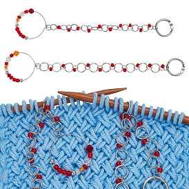 Стеклянные бисерные цепочки для вязания рядов, с железным связующим кольцом и латунными подвесками-обручами