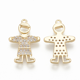 Brass Micro Pave Cubic Zirconia Pendants, Boy, Nickel Free, Real 18K Gold Plated