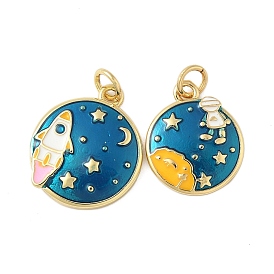 Латунь эмаль подвески, плоский круглый шарм, с целью перехода в кольце, без свинца и без кадмия, долговечный, стойки покрытие, реальный 18 k позолоченный