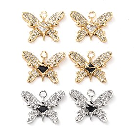 Rack Plating Brass Micro Pave Cubic Zirconia Pendants, Long-Lasting Plated, Cadmium Free & Lead Free, Butterfly