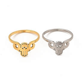 304 Stainless Steel Hollow Out Hamsa Hand Finger Ring for Women