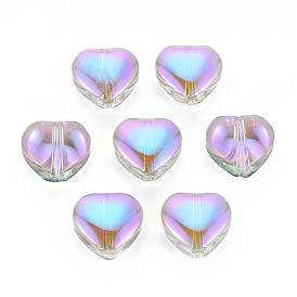 Electroplate Transparent Glass Beads, Half Plated, Heart