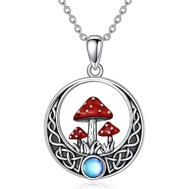 Red Moonstone Mushroom Pendant Necklaces