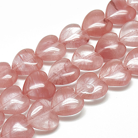 Cherry Quartz Glass Beads Strands, Heart