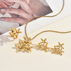 Серьги-гвоздики из нержавеющей стали с цветком, ожерелья с подвесками и кольца для женщин