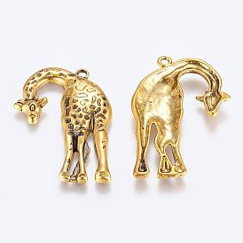 Alloy Pendants, Lead Free and Cadmium Free, Giraffe, about 46mm long, 30mm wide, 4mm thick, hole: 2mm