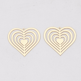 Brass Pendants, Etched Metal Embellishments, Long-Lasting Plated, Heart