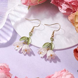 304 из нержавеющей стали болтаться серьги, с подвеской из сплава листьев и бусинами из искусственного жемчуга из АБС-пластика с распылителем для цветов