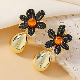 Elegant Daisy Tassel Teardrop Alloy Stud Earrings in Country Style Alloy Ear Jewelry, Golden