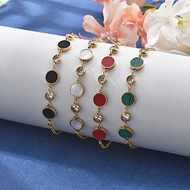 Ионное покрытие (ip) 304 браслеты из нержавеющей стали, роло цепи ювелирные изделия для женщин, с кубическим цирконием и эмалью, реальный 18 k позолоченный, плоско-круглые