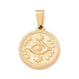 Vacuum Plating 304 Stainless Steel Pendant, Flat Round with Eye Pattern