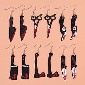 Акриловые серьги-подвески с принтом в стиле Хэллоуина, платина