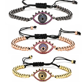 Colorful Devil's Eye Beaded Bracelet with Adjustable Strap and Zircon Stones