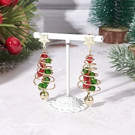 Серьги-гвоздики с имитацией австрийского хрусталя из латуни, рождественская елка, с 304 нержавеющей сталью и 201 нержавеющей сталью и экологически чистой медной проволокой