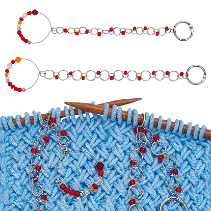 Стеклянные бисерные цепочки для вязания рядов, с железным связующим кольцом и латунными подвесками-обручами