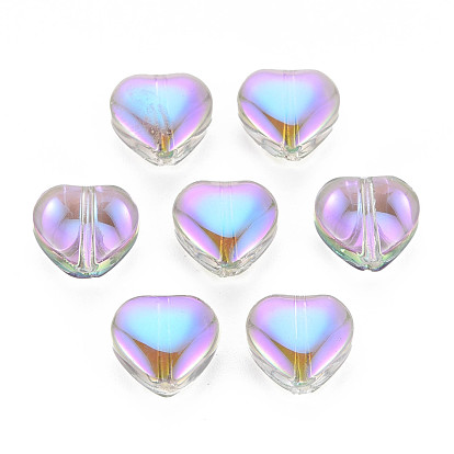 Electroplate Transparent Glass Beads, Half Plated, Heart