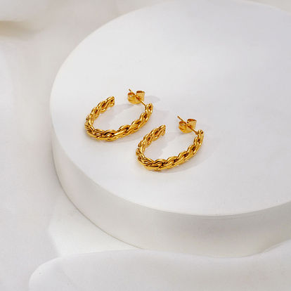 Twist 304 aretes de acero inoxidable para mujer, pendientes de medio aro