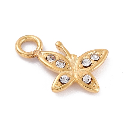 304 Stainless Steel Rhinestone Pendants, Butterfly