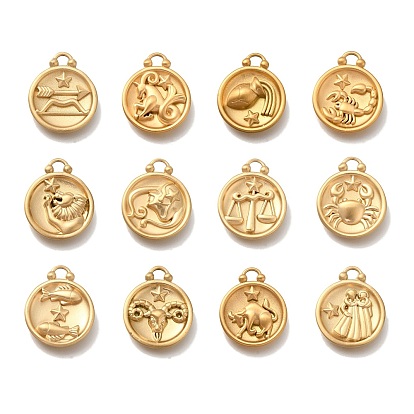 Вакуумное покрытие pvd 304 подвески из нержавеющей стали, плоский круглый с шармом созвездий, реальный 18 k позолоченный