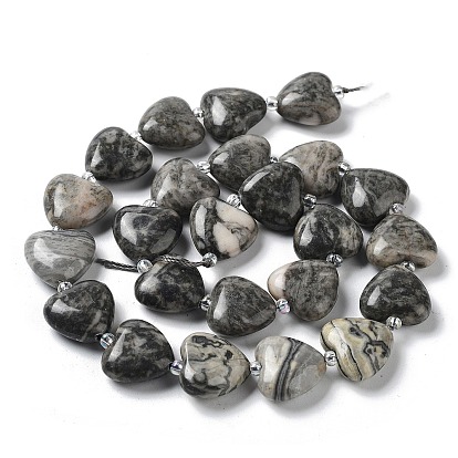 Natural Map Stone Beads Strands, with Seed Beads, Heart