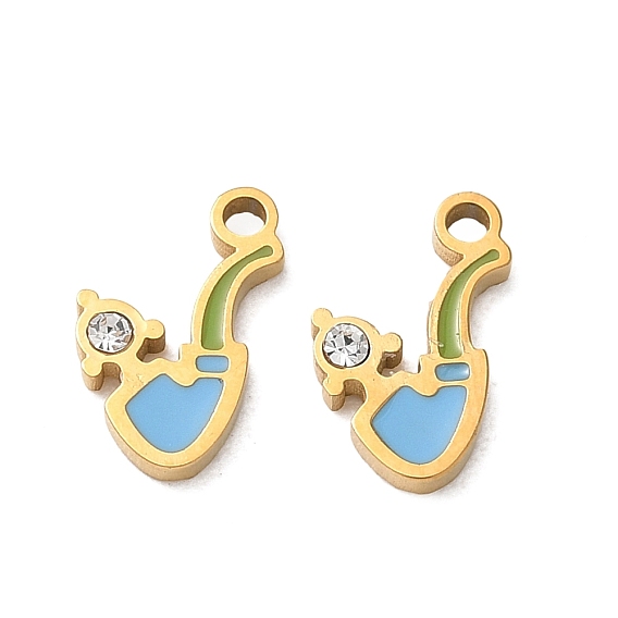 304 acier inoxydable émail pendentifs, breloques pour pipes, avec strass, placage ionique (ip)