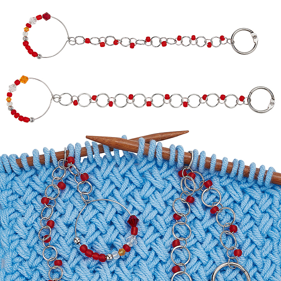 Стеклянные бисерные цепочки для вязания рядов, с железным связующим кольцом и латунными подвесками-обручами