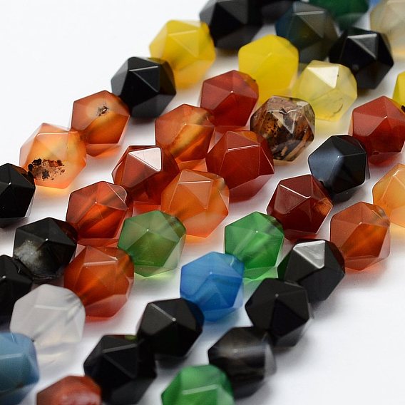 Natural Agate Beads Strands, Faceted, Round, Dyed